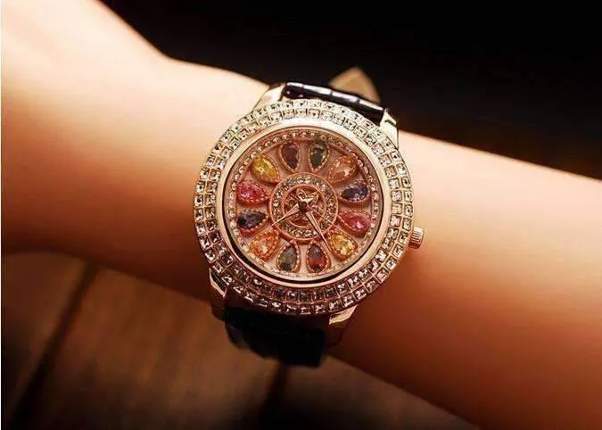 Wrist Watch Kaleidoscope Deluxe Crystal & Leather Wrist Watch for Women