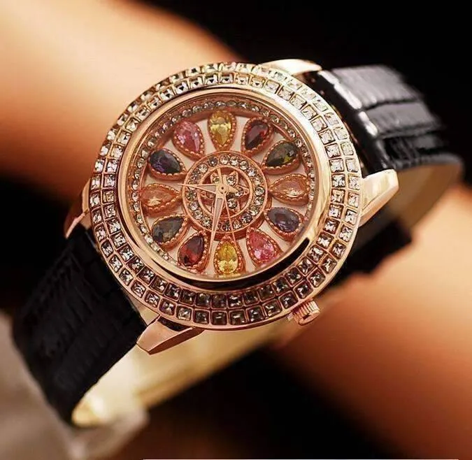 Wrist Watch Kaleidoscope Deluxe Crystal & Leather Wrist Watch for Women