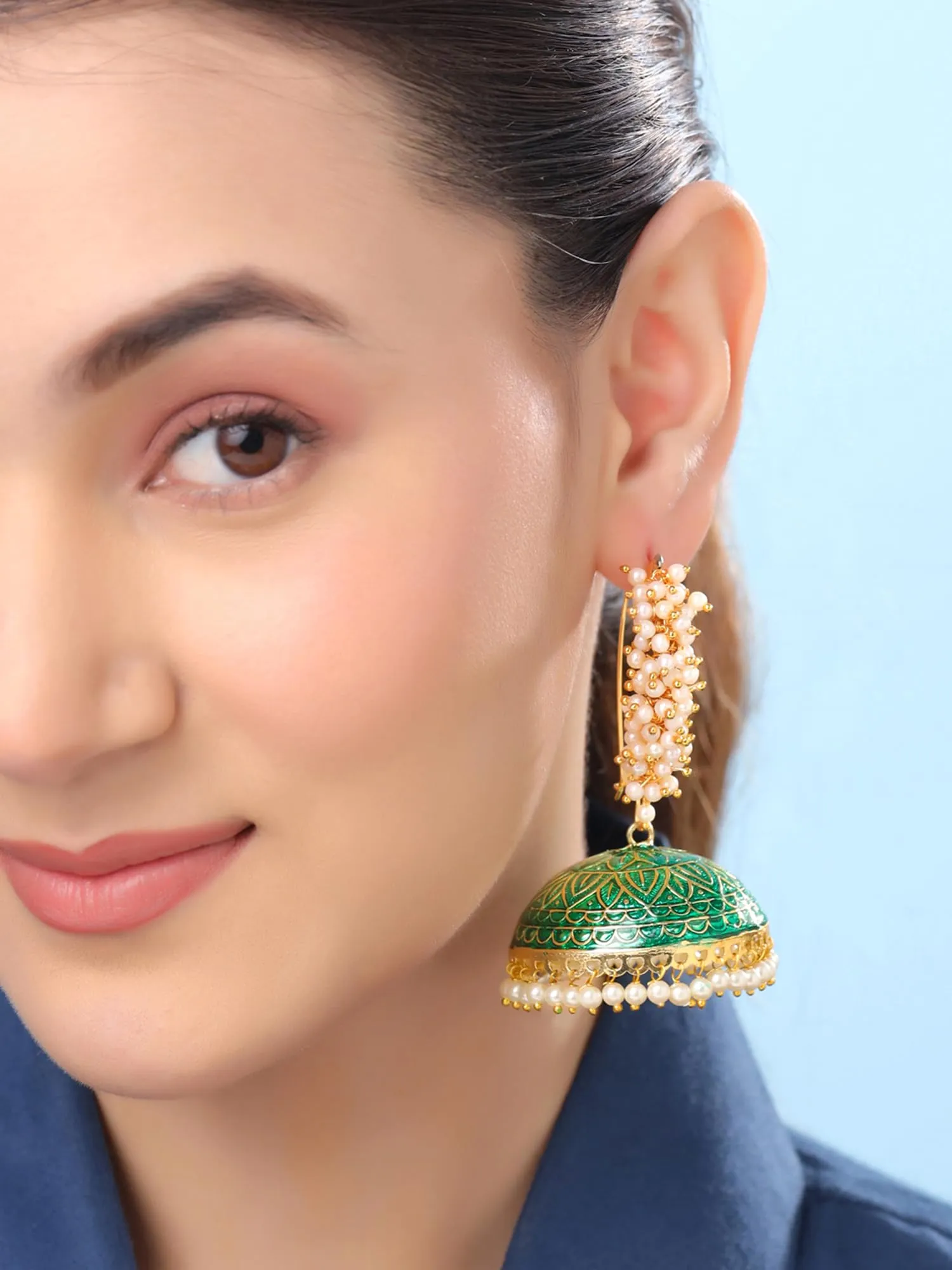 Yellow Chimes Meenakari Jhumka Earrings Handcrafted Gold toned Traditional Multicolor Jhumka/Jhumki Earrings for Women and Girls (Green Big Jhumka)