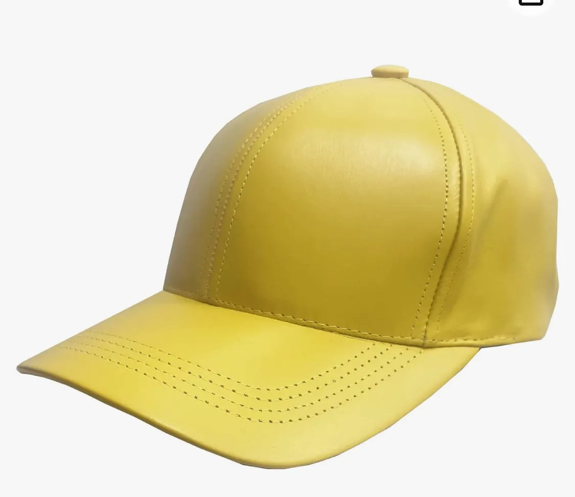 Yellow Men's Genuine Leather Adjustable Baseball Cap