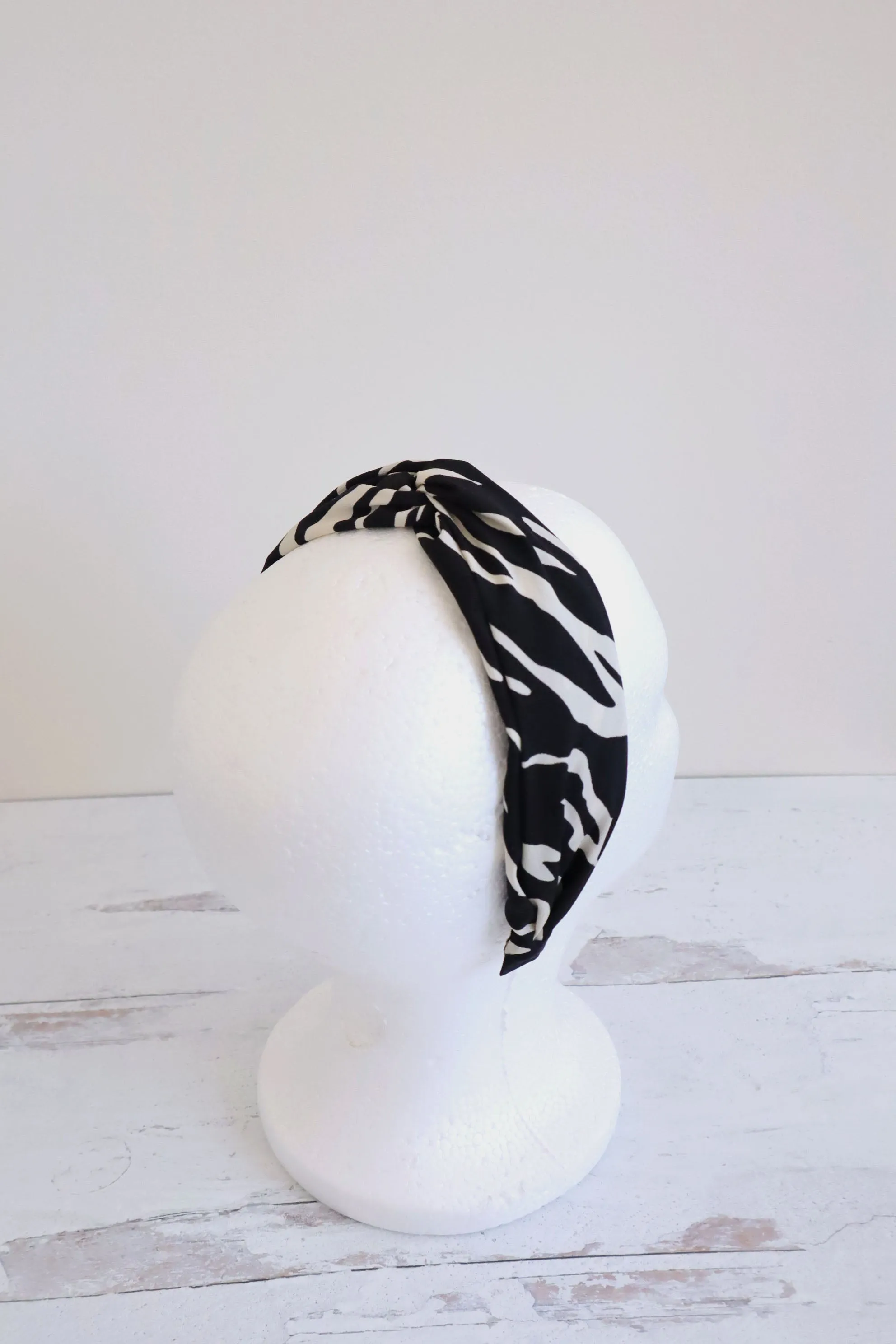 Zebra Stripe Twisted Wide Cross Knot Turban Hairband